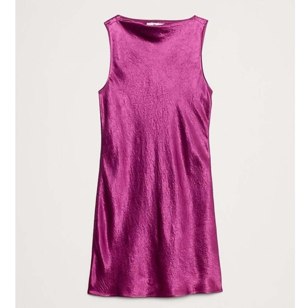 Banana Republic Shift Dress Crinkle Satin Mini Berry Pink Size s Going Out